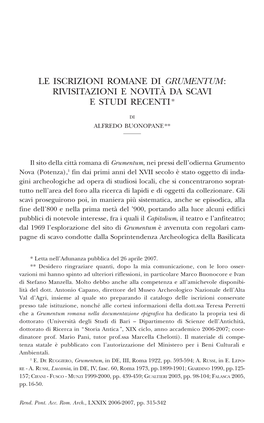 Le Iscrizioni Romane Di Grumentum: Rivisitazioni E Novità Da Scavi E Studi Recenti *