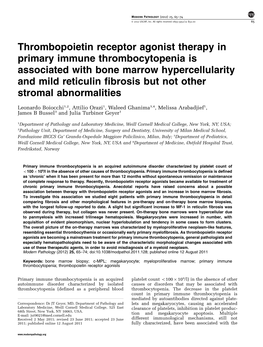 Thrombopoietin Receptor Agonist Therapy in Primary Immune