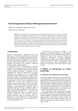 Human Ergonomics Study in Microgravity Environment
