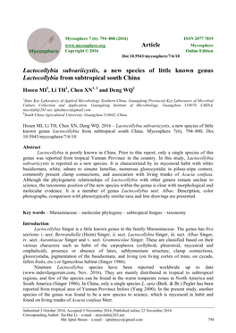 Lactocollybia Subvariicystis , a New Species of Little Known Genus