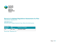 Record of a Habitats Regulations Assessment of a Plan Date Published: September 2016
