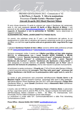 PREMIO GENTLEMAN 2012 - Comunicato N° 02 A