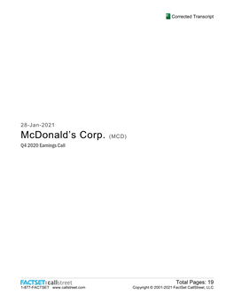 Mcdonald's Corporation, This Conference Is Being Recorded