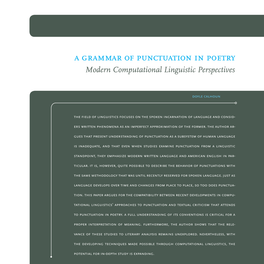 A Grammar of Punctuation in Poetry Modern Computational Linguistic Perspectives