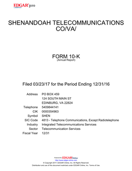 Shenandoah Telecommunications Co/Va