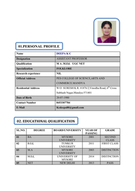 01.Personal Profile 02. Educational Qualification