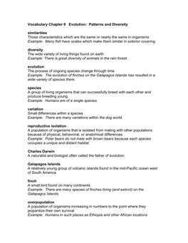 Vocabulary Chapter 9 Evolution: Patterns and Diversity Similarities