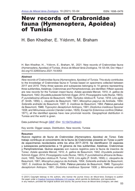 New Records of Crabronidae Fauna (Hymenoptera, Apoidea) of Tunisia