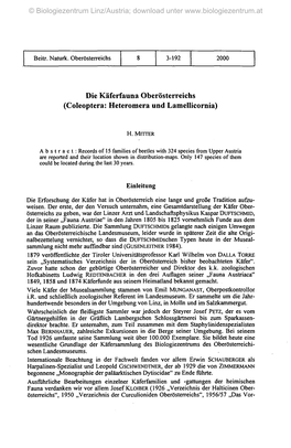 Die Käferfauna Oberösterreichs (Coleoptera: Heteromera Und Lamellicornia)