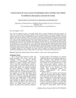 Utilization of Cellulose Nanofibers and Cationic Polymers to Improve Breaking Length of Paper