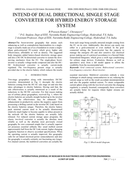 INTEND of DUAL DIRECTIONAL SINGLE STAGE CONVERTER for HYBRID ENERGY STORAGE SYSTEM R Praveen Kumar 1, Chiranjeevi 2 1 P.G