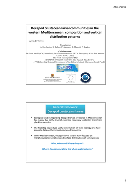 Decapod Crustacean Larval Communities in the Western Mediterranean: Composition and Vertical Distribution Patterns Asvin P