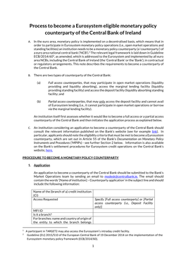 Process to Become a Monetary Policy Counterparty of the Central Bank Of