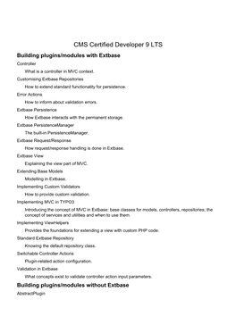 CMS Certified Developer 9 LTS Building Plugins/Modules with Extbase Controller What Is a Controller in MVC Context