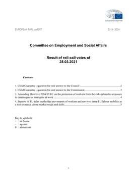 Committee on Employment and Social Affairs Result of Roll-Call Votes Of