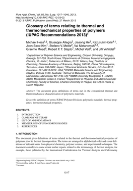 Glossary of Terms Relating to Thermal and Thermo Mechanical Properties of Polymers (IUPAC Recommendations 2013)*