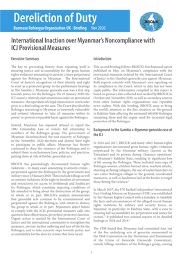 Dereliction of Duty Burmese Rohingya Organisation UK - Briefing Nov 2020 International Inaction Over Myanmar’S Noncompliance with ICJ Provisional Measures