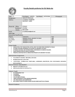 Faculty Details Proforma for DU Web-Site