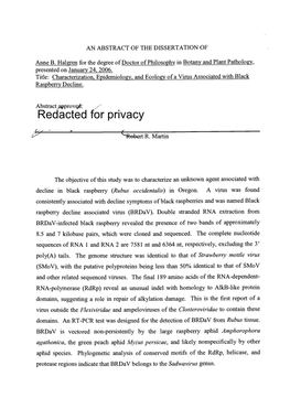 Characterization, Epidemiology, and Ecology of a Virus Associated with Black Raspberry Decline