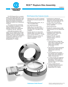 RCS™ Rupture Disc Assembly