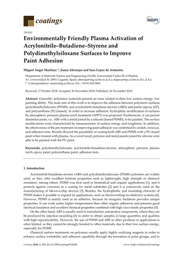 Environmentally Friendly Plasma Activation of Acrylonitrile–Butadiene–Styrene and Polydimethylsiloxane Surfaces to Improve Paint Adhesion