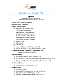 RECREATION COMMITTEE Agenda