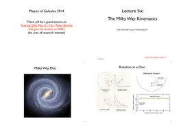 Lecture Six: the Milky Way: Kinematics