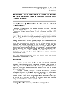 Detection of Tobacco Mosaic Virus in Petunia and Tobacco by Light Microscopy Using a Simplified Inclusion Body Staining Technique