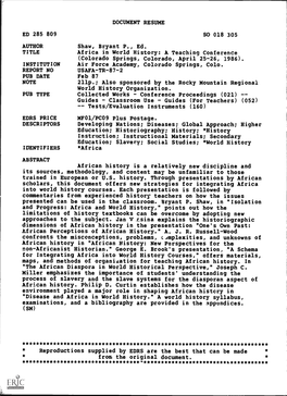 Africa in World History: a Teaching Conference (Colorado Springs, Colorado, April 25-26, 1986). INSTITUTION Air Force Academy, Colorado Springs, Colo