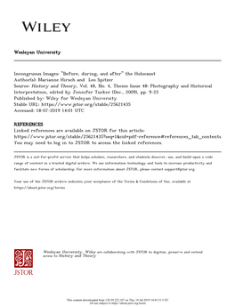 Incongruous Images: "Before, During, and After" the Holocaust Author(S): Marianne Hirsch and Leo Spitzer Source: History and Theory, Vol