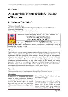 Actinomycosis in Histopathology - Review of Literature