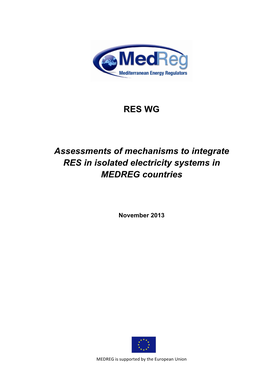 RES WG Assessments of Mechanisms to Integrate RES in Isolated