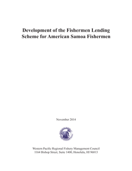 Development of the Fishermen Lending Scheme for American Samoa Fishermen