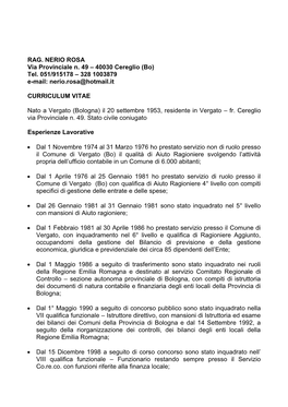 RAG. NERIO ROSA Via Provinciale N. 49 – 40030 Cereglio (Bo) Tel