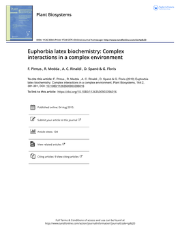 Euphorbia Latex Biochemistry: Complex Interactions in a Complex Environment