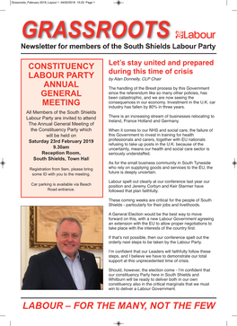 February 2019 Layout 1 04/02/2019 15:23 Page 1 GRASSROOTS Newsletter for Members of the South Shields Labour Party