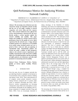 Qos Performance Metrics for Analyzing Wireless Network Usability