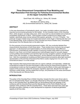 Three Dimensional Computational Flow Modeling and High Resolution Flow Surveys for Fisheries Environmental Studies on the Upper Columbia River