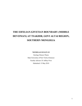 The Eifelian-Givetian Boundary (Middle Devonian) at Tsakhir, Govi Altai Region, Southern Mongolia