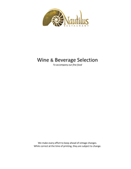 Wine & Beverage Selection