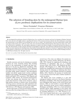 The Selection of Breeding Dens by the Endangered Iberian Lynx (Lynx Pardinus): Implications for Its Conservation