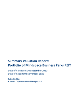 Summary Valuation Report: Portfolio of Mindspace Business Parks REIT