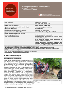 Emergency Plan of Action (Epoa) Tajikistan: Floods