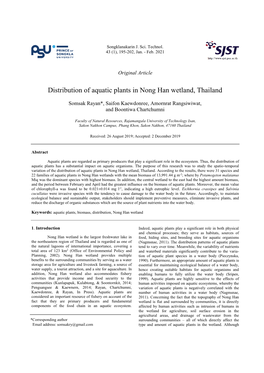 Distribution of Aquatic Plants in Nong Han Wetland, Thailand