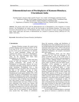 Ethnomedicinal Uses of Pteridophytes of Kumaun Himalaya, Uttarakhand, India