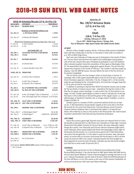 2018-19 Sun Devil Wbb Game Notes