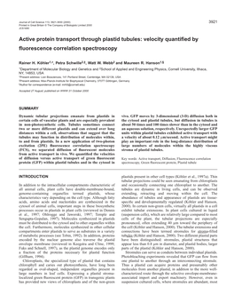 Active Transport Through Plastid Tubules 3923 Standard Deviation Was Negligible