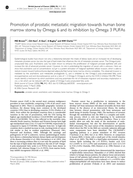 Promotion of Prostatic Metastatic Migration Towards Human Bone Marrow Stoma by Omega 6 and Its Inhibition by Omega 3 Pufas