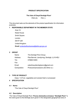 The Vale of Clwyd Denbigh Plum’ PDO (X) PGI ( )
