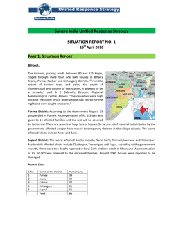 Sphere India Unified Response Strategy SITUATION REPORT NO. 1